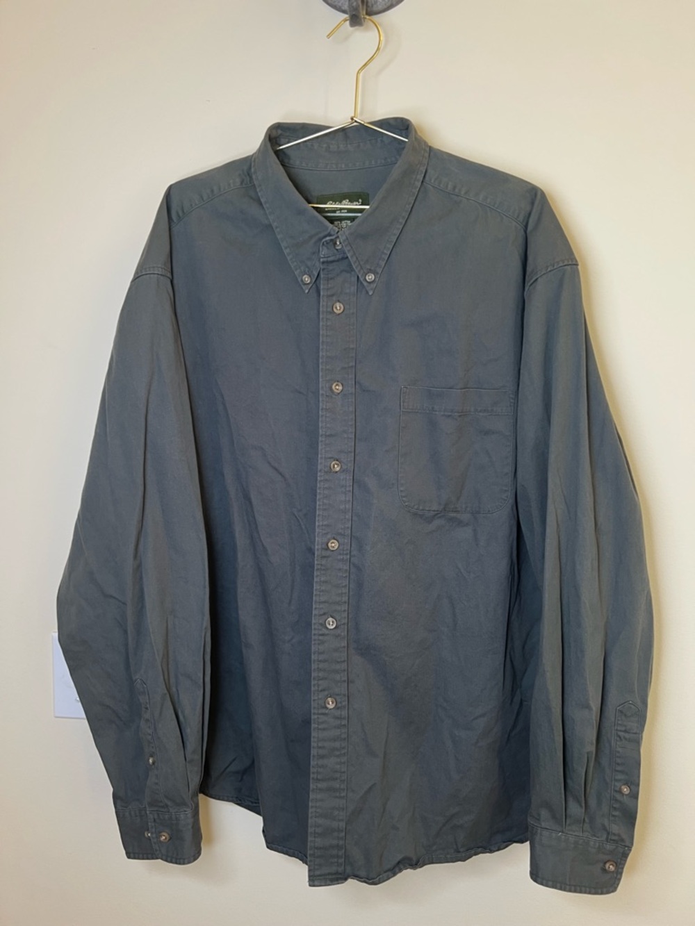 Eddie Bauer XXL Olive Green Button Down Shirt Cotton Classic Fit Pocket